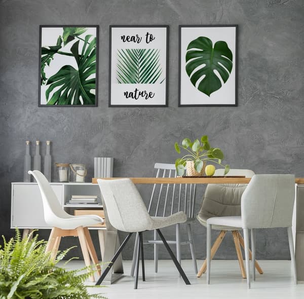 TABLAD, POSTER I RAM 53x73cm Triptyk Set med 3 målningar LÖV SVARTVITT P547