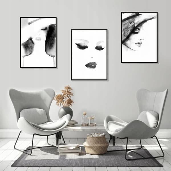 TAVELPOSTERS I RAM 53x73cm Triptyk Set med 3 målningar Kvinnors ANSIKTEN P548