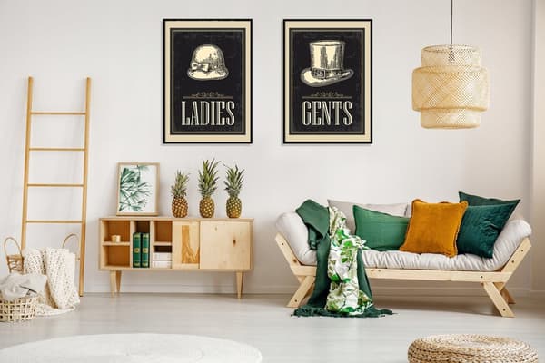 TAVELPOSTERS I RAM 53x73cm Diptyk Set med 2 tavlor Retrohattar P850