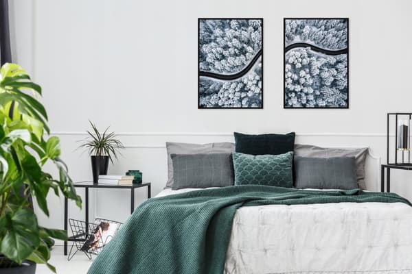 TAVELPOSTERS I RAM 53x73cm Diptyk Set med 2 målningar Vinterskogsväg P848