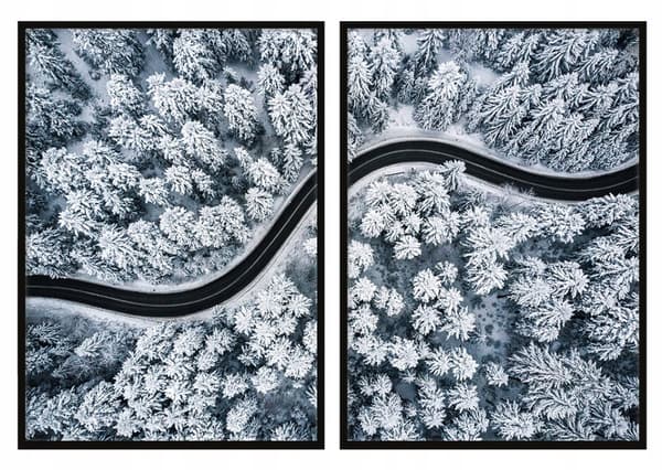 TAVELPOSTERS I RAM 53x73cm Diptyk Set med 2 målningar Vinterskogsväg P848