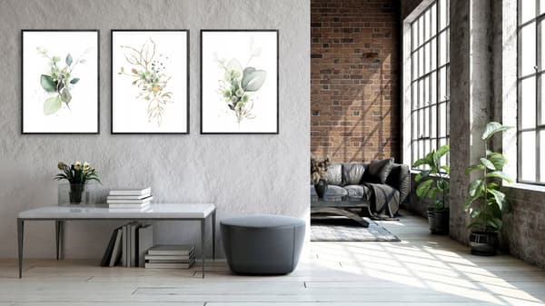 TAVELPOSTERS I RAM 53x73cm Triptyk Set med 3 tavlor Växter blommor P820