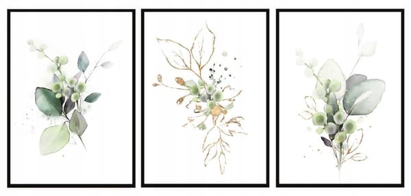 TAVELPOSTERS I RAM 53x73cm Triptyk Set med 3 tavlor Växter blommor P820
