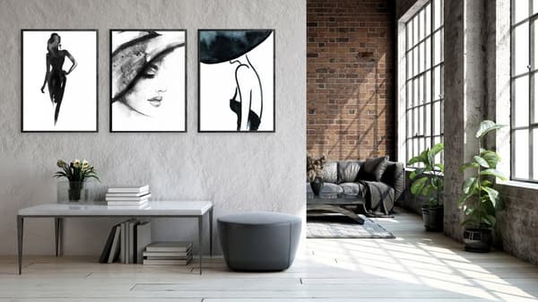 INDRAMMEDE PLAKATER 53x73cm Triptykon Sæt med 3 malerier KVINDE Valentinsdag P692
