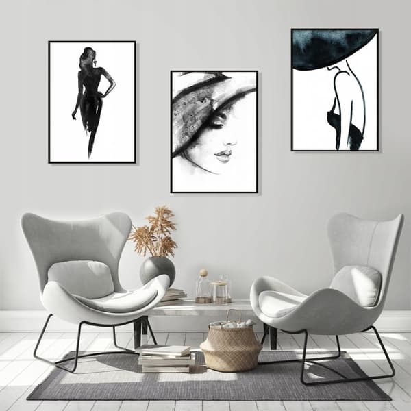 INDRAMMEDE PLAKATER 53x73cm Triptykon Sæt med 3 malerier KVINDE Valentinsdag P692