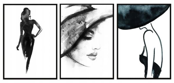 INDRAMMEDE PLAKATER 53x73cm Triptykon Sæt med 3 malerier KVINDE Valentinsdag P692