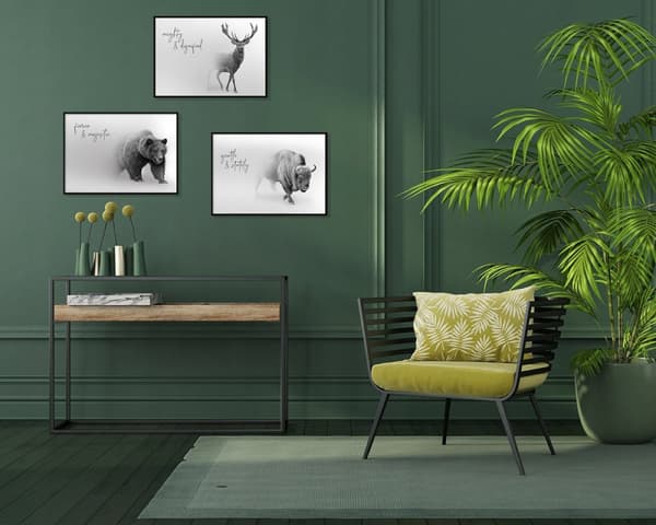 TAVELPOSTRAR I RAM 53x73cm Triptyk Set med 3 tavlor Hjort DJUR P734