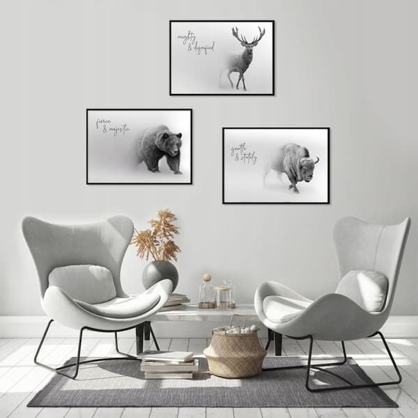 TAVELPOSTRAR I RAM 53x73cm Triptyk Set med 3 tavlor Hjort DJUR P734