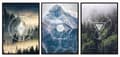 Pikkukuva 1 / 3: MAALAUKSIA KEHYTYKSISSÄ 53x73cm Triptyykki 3 maalauksen setti VUORET METSÄ maisemia P754