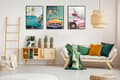 Miniatyrbild 2 av 3: INRAMADE MÅLNINGAR 53x73cm Triptyk Set med 3 målningar BILAR MIAMI Beach P573