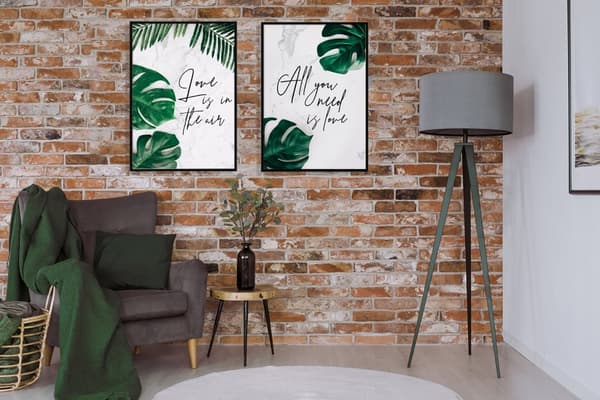 INDRAMMEDE BILLEDER 53x73cm Diptych Sæt med 2 billeder Valentinsdag Kærlighed P708