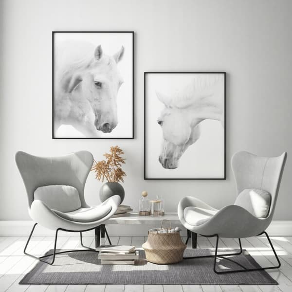 KEHYSJULISTEITA 53x73cm Diptyykki 2 kuvan setti Valkoinen hevonen Hevoset P710