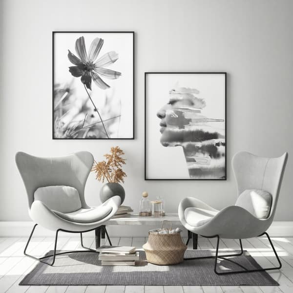 MAALAUKSIA JA JULISTEITA KEHYISSÄ 53x73cm Diptyykki 2 maalauksen setti Aistikasvot P712