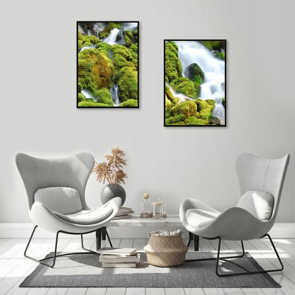 KEHYSJULISTEITA 53x73cm Diptyykki 2 kuvan setti Vuoret Vesiputous P788