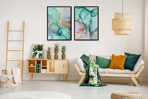 BILLEDPOSTERE I RAMME 53x73cm Diptych Sæt med 2 billeder Farvet marmor P2026