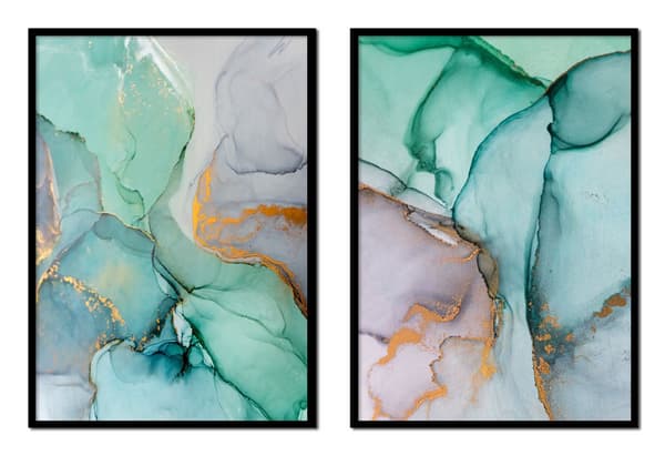 BILLEDPOSTERE I RAMME 53x73cm Diptych Sæt med 2 billeder Farvet marmor P2026