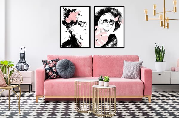 BILLEDPOSTERE I RAMME 53x73cm Diptych Sæt med 2 billeder Kvinders ansigter P2062