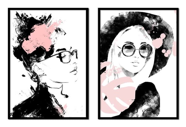 BILLEDPOSTERE I RAMME 53x73cm Diptych Sæt med 2 billeder Kvinders ansigter P2062