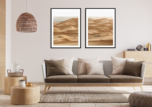 KEHYSJULISTEITA 53x73cm Diptyykki 2 maalauksen setti Saharan autiomaa P2072