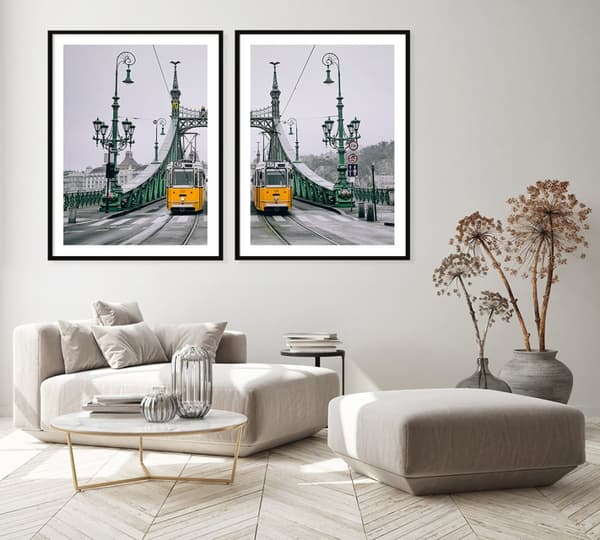 BILLEDPOSTERE I RAMME 53x73cm Diptych Sæt med 2 malerier Sporvognsbro P2083