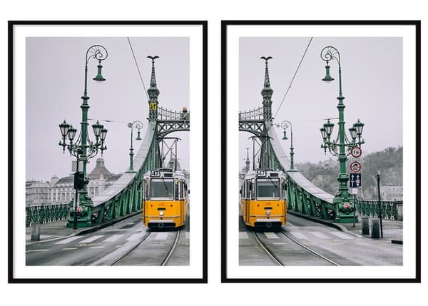 BILLEDPOSTERE I RAMME 53x73cm Diptych Sæt med 2 malerier Sporvognsbro P2083