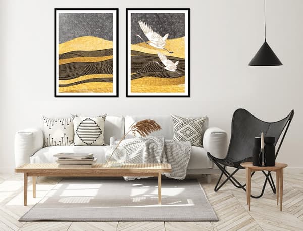 KEHYSJULISTEET 53x73cm Diptyykki 2 maalauksen setti Haikarat Linnut P2139