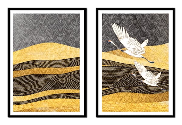 KEHYSJULISTEET 53x73cm Diptyykki 2 maalauksen setti Haikarat Linnut P2139