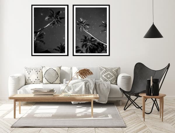 BILLEDPOSTERE I RAMME 53x73cm Diptych Sæt med 2 malerier Palmer om natten P2140