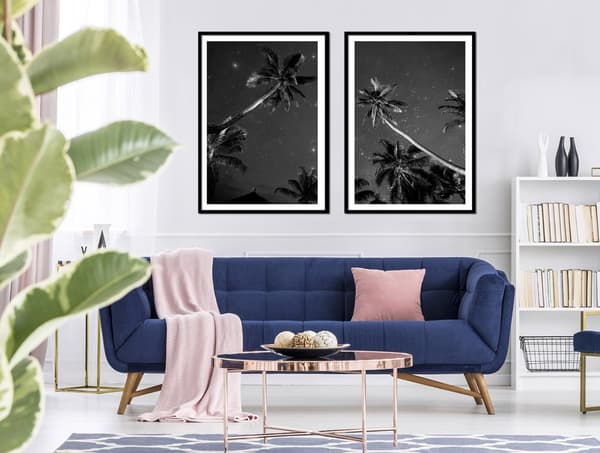 BILLEDPOSTERE I RAMME 53x73cm Diptych Sæt med 2 malerier Palmer om natten P2140