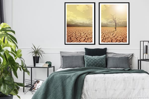 Kehyksissä oleva kuva 53x73cm Diptych 2 maalauksen setti Lonely Tree Boho P2149