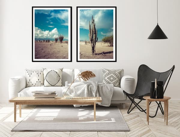 BILLEDPOSTERE I RAMME 53x73cm Diptych Sæt med 2 billeder Kaktus Boho P2150