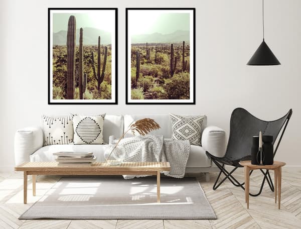 BILLEDPOSTERE I RAMME 53x73cm Diptych Sæt med 2 Boho Kaktus P2163