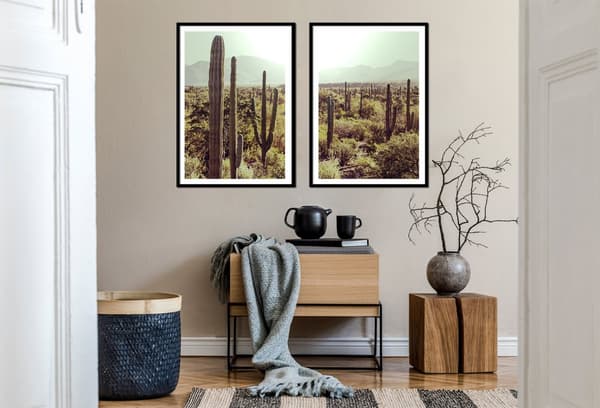 BILLEDPOSTERE I RAMME 53x73cm Diptych Sæt med 2 Boho Kaktus P2163
