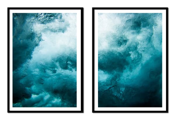 Kehyksissä oleva kuva 53x73cm Diptyykki 2 maalauksen setti Surffaus Aallot Meri P2171