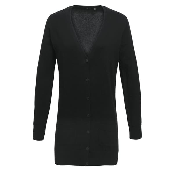 Premier Womens/Ladies Longline V Neck Knitted Cardigan Black 10