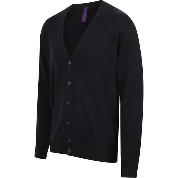 Henbury Cardigan med V-ringning och knapp i fin stickning för män