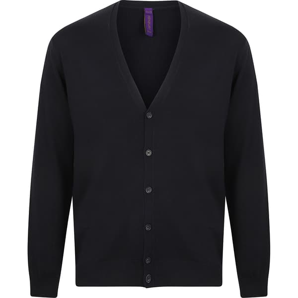 Henbury Cardigan med V-ringning och knapp i fin stickning för män
