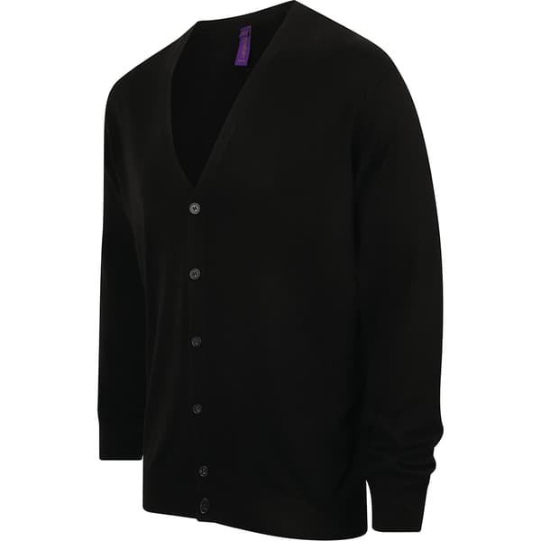 Henbury Cardigan med V-ringning och knapp i fin stickning för män