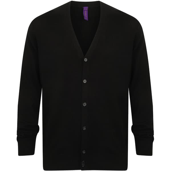 Henbury Cardigan med V-ringning och knapp i fin stickning för män