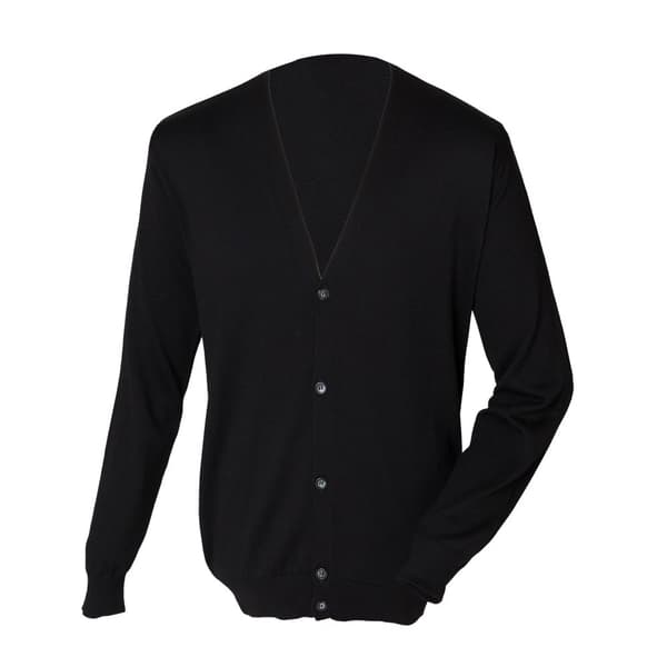 Henbury Cardigan med V-ringning och knapp i fin stickning för män