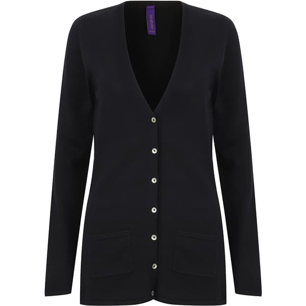 Henbury Ladies/Womens V-hals med knapp och fin stickad kofta Navy M