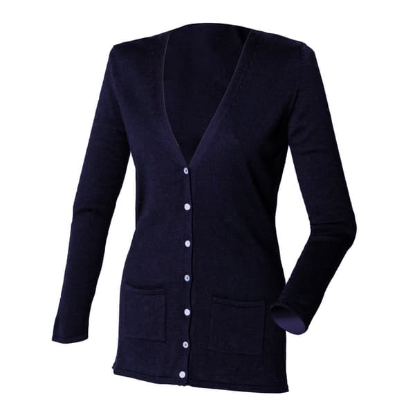 Henbury Ladies/Womens V-hals med knapp och fin stickad kofta