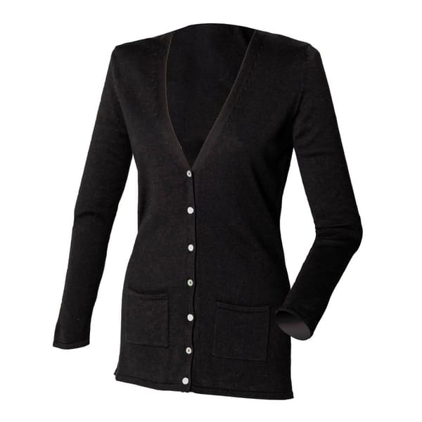 Henbury Ladies/Womens V-hals med knapp och fin stickad kofta