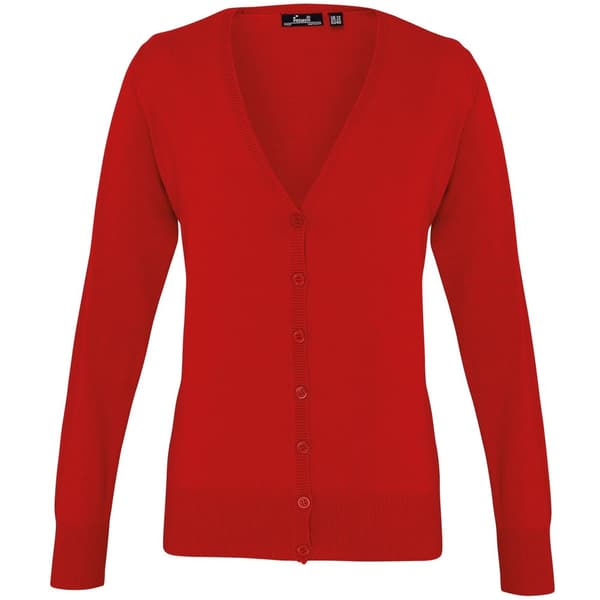 Premier Womens/Ladies Button Through Long Sleeve V-neck Knitted Cardigan Red 20
