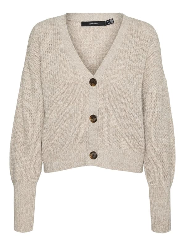 Vero Moda - vmLea V-neck Cuff Cardigan Beige/Grå - Moon Rock S