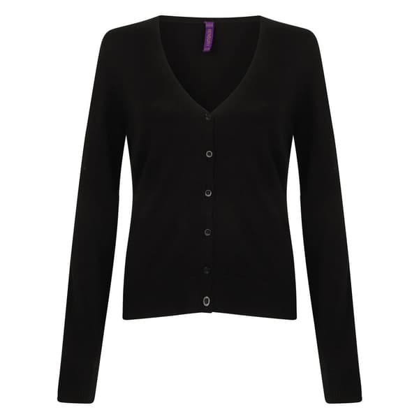 Henbury Womens/Ladies Lightweight V Neck Cardigan Black 10 UK