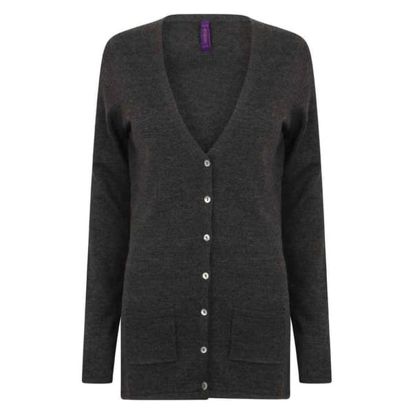 Henbury V-ringad kofta i bomull och akryl för damer/damer Grey Marl 12 UK