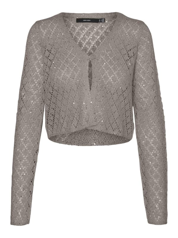 Vero Moda - vmLeilani Stitch Cropped Cardigan Mörkbeige - Moon Rock S
