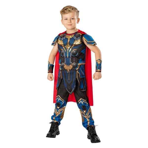 Thor: Love And Thunder Childrens/Kids Deluxe Costume Top & Bottoms Blue/Black/Red 3-4 Years