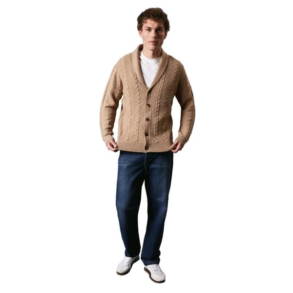 Maine Mens Cable Knit Shawl Collar Cardigan